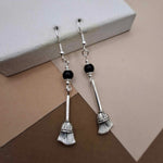 Onyx Broom Halloween Earrings