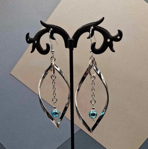 Aqua Hematite Swirl Chain Earrings