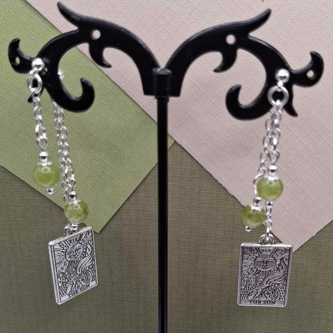 Peridot Jade Heart Tarot Halloween Earrings