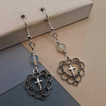 Opal Cross Heart Earrings