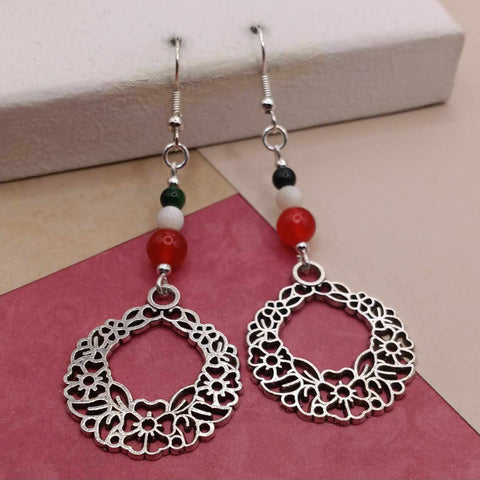 Red Jade & White Chalcedony Wreath Holiday Earrings