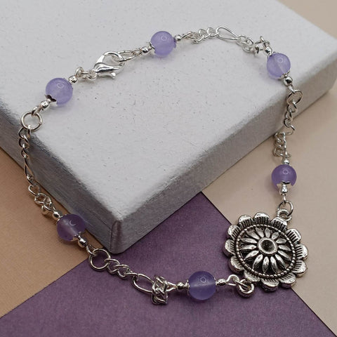 Purple Chalcedony Flower Anklet