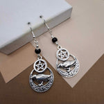 Onyx Crow Pentagram Halloween Earrings