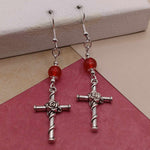 Red Jade Cross Holiday Earrings