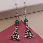 Green Striped Agate Christmas Tree Holiday Earrings
