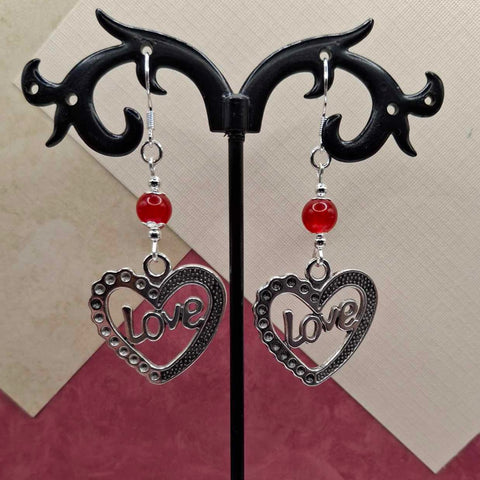 Red Jade Love Heart Earrings