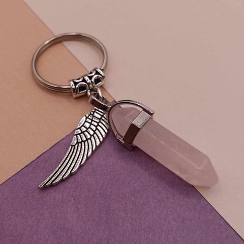 Rose Quartz Wing Keychain