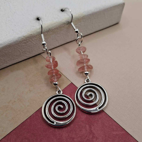 Cherry Quartz Chip Swirl Earrings