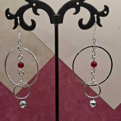 Red Agate Hoop Jingle Holiday Earrings