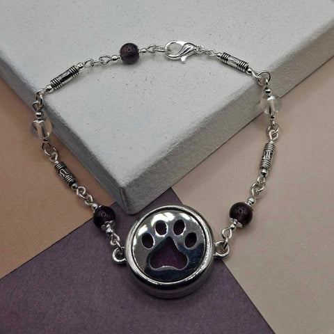 Amethyst & Clear Quartz Aromatherapy Paw Print Bracelet