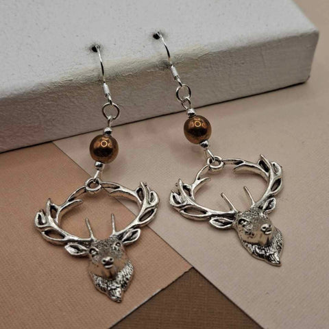 Bronze Hematite Reindeer Holiday Earrings