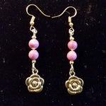 Rosemont Gold Plated Earrings w/ Rhodochrosite and Roses