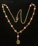 Rosemont Gold Plated Necklace w/ Rhodochrosite and Roses