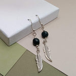 Green Indian Agate Feather Earrings