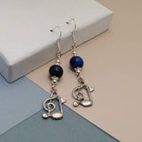 Blue Tigers Eye Music Note Earrings
