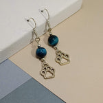 Teal Tigers Eye Paw Earrings