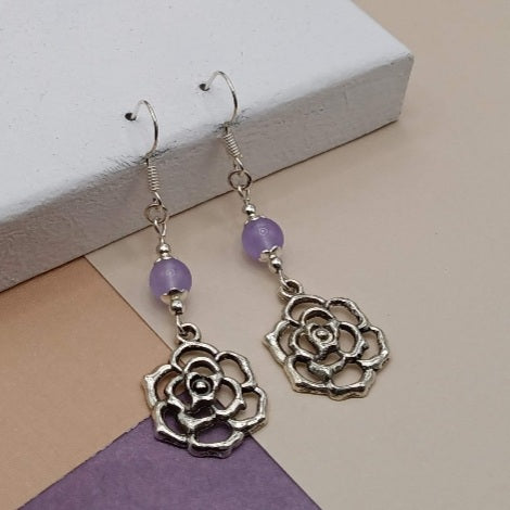 Purple Chalcedony Flower Earrings