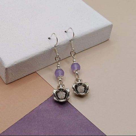 Purple Chalcedony Flower Earrings