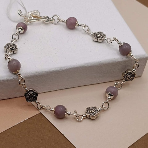 Lilac Jade Bracelet w/ Flower Connectors