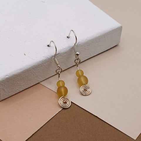 Yellow Sea Glass Earrings w/ Swirl