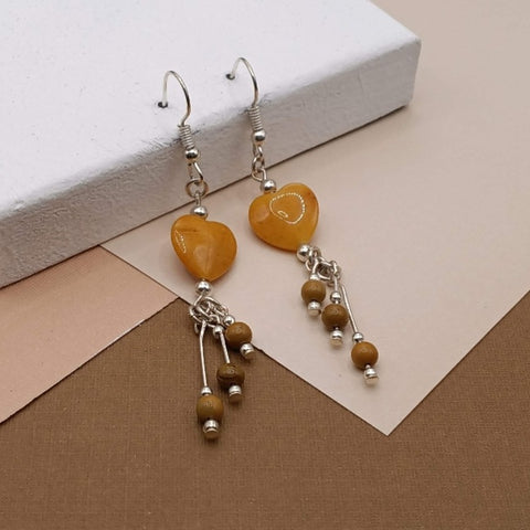Milky Amber Heart Dangle Earrings