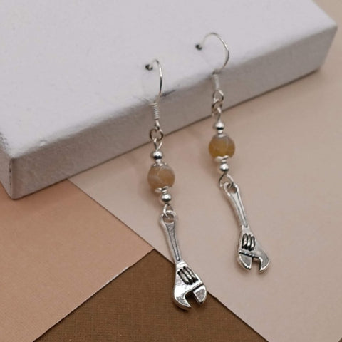 Yellow Frosted Crackle Agate Wrench Earrings