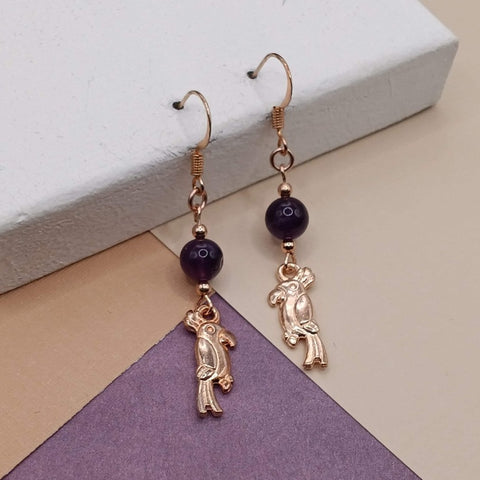 Amethyst Rose Gold Plated Parrot Earrings