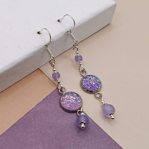 Purple Chalcedony and Faux Druzy Earrings