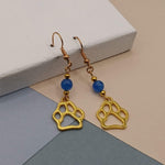Blue Agate Gold Filled Paw Earrings