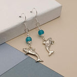 Teal Dragon Vein Agate Shark Earrings