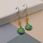 Green Faux Druzy Earrings w/ Yellow Sea Glass