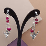 Fushia Tigers Eye Cat Mullet Earrings