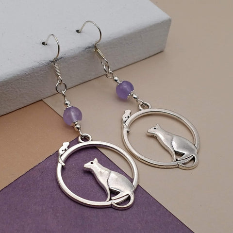 Purple Chalcedony Cat Earrings