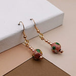 Pink Cloisonne Bead Gold Plated Earrings