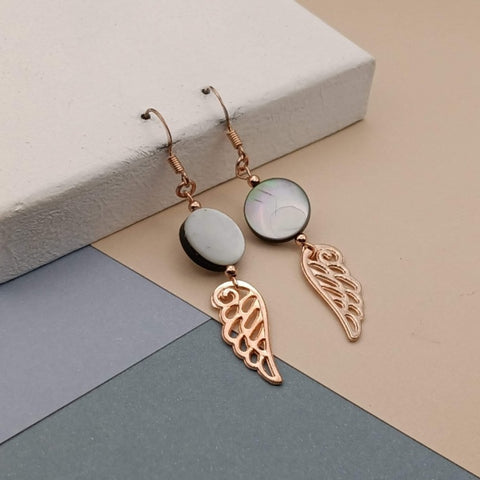 Black Mother of Pearl Rose Gold Plated Wing Earrings