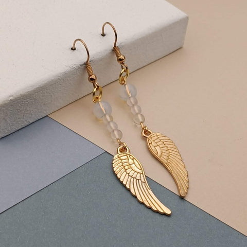 Moonstone Gold Plated Feather Earrings