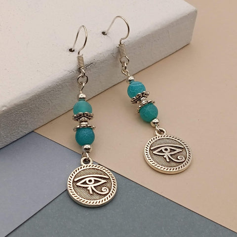 Teal Frosted Crackle Agate Third Eye Earrings