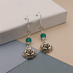 Teal Sea Glass Flower Earrings