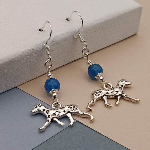 Blue Agate Dalmatian Earrings