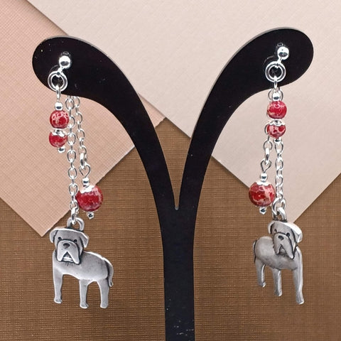Red Crackle Agate Mastiff Mullet Earrings
