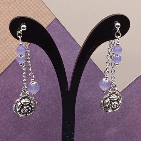 Purple Chalcedony Flower Mullet Earrings
