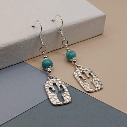 Blue Turquoise Cactus Earrings