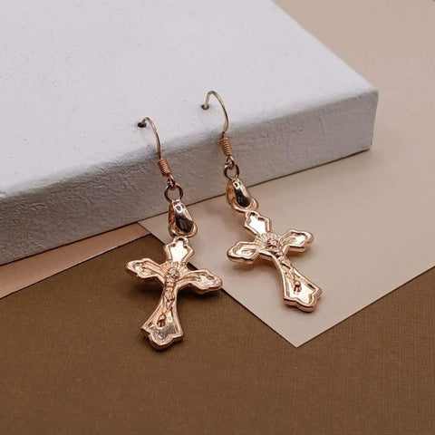 Rose Gold Plated Cross Holiday Earrings