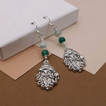 Green Striped Agate Santa Holiday Earrings