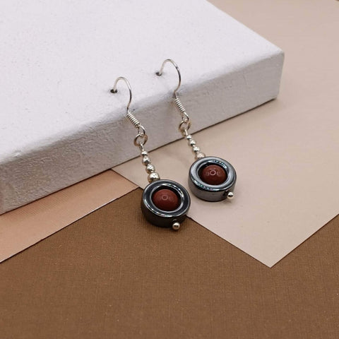 Burgundy Mookaite & Hematite Earrings