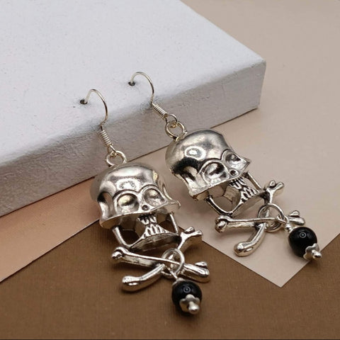 Onyx Large Skull Halloween Earrings