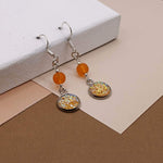 Orange Sea Glass & Yellow Faux Druzy Earrings