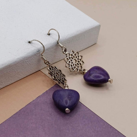 Purple Jade Heart Earrings