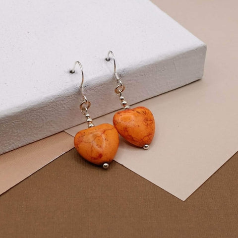 Orange Jade Heart Earrings