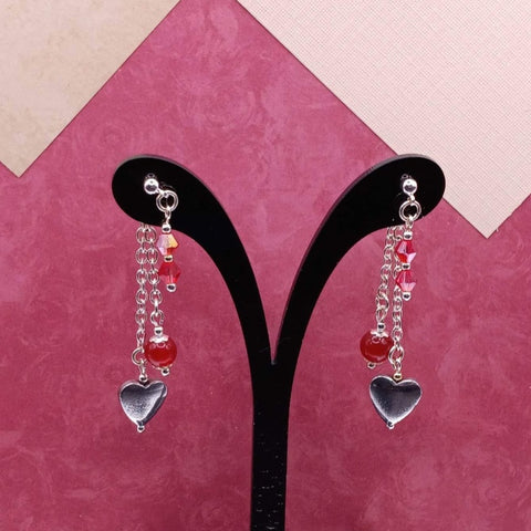 Red Jade Heart Mullet Earrings